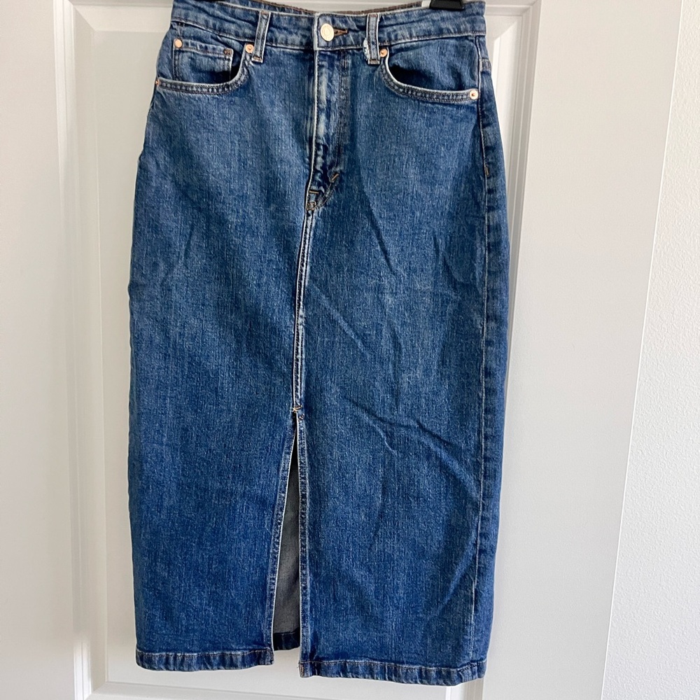 Old Navy Dark Blue Denim Midi Skirt with Front Slit